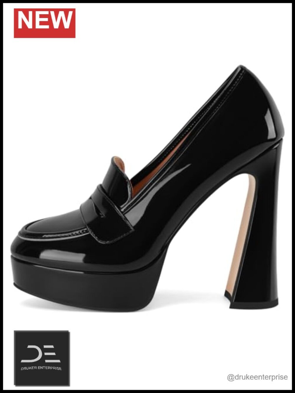 Chunky Platform Heel Loafers Patent Leather Slip-On Dress Pumps for Women